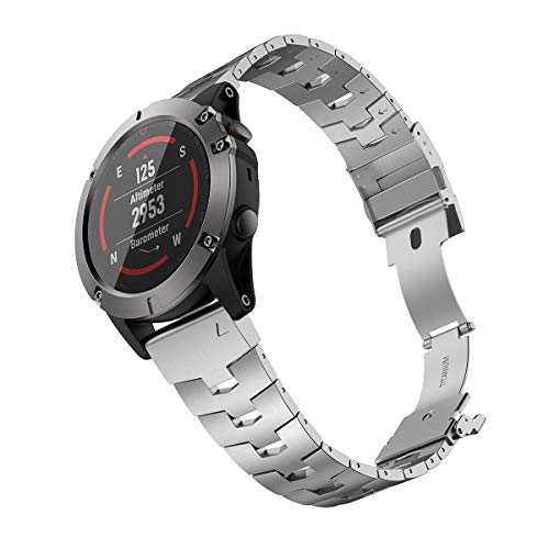 LDFAS Fenix 6X/5X Band, 26mm Vented Titanium Metal Quick Fit Watch Strap with DLC Coating Version Compatible for Garmin Fenix 6X Pro/Fenix 5X Plus, Silver Gray LDFAS Fenix 6X/5X Band, 26mm Vented Titanium Metal Quick Fit Watch Strap with DLC Coating Version Compatible for Garmin Fenix 6X Pro/Fenix 5X Plus, Silver Gray