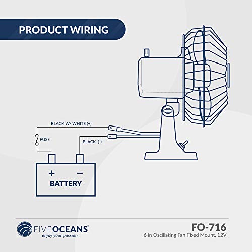 Five Oceans TMC Marine Oscillating Fan Fixed Mount 6 inches for Boats and RVs, FO716 - Thumbnail 5