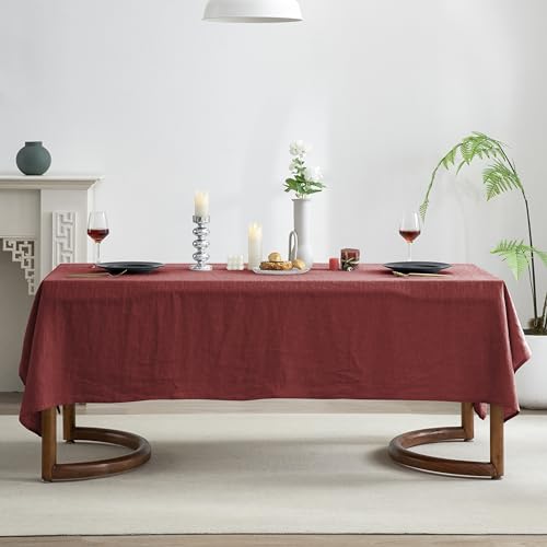 EVERLY 100% Pure Linen Rectangle Tablecloths 60x84Inches for Dining,Buffet Parties,Picnic,Events,Weddings and Restaurants,Decorative Halloween,Thanksgiving Machine Washable Tablecloths-Red by EVERLY - Image 2