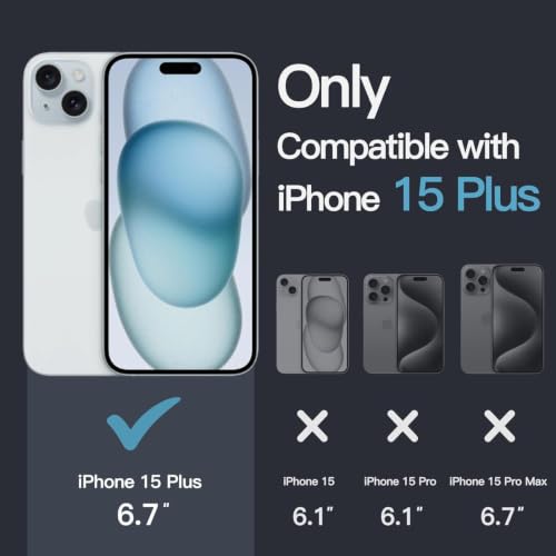Image of DIZORO Square Microfiber Candy Case Compatible for iPhone 15 Plus Shockproof Slim Back Cover Liquid Silicone Case - Blue