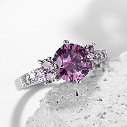 White Gold Plated Purple Cubic Zirconia Engagement Rings Wedding Bridal Band Promise Rings Evening Parties Anniversary Valentine's Day Gifts Eternity Bands for Women