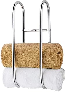 Wall Mounted Towel Rail Bathroom Storage Rail Modern Decorative Metal Wall Mount Towel Rack Organizer for Storage of Bathroom Towels - Chrome/Steel