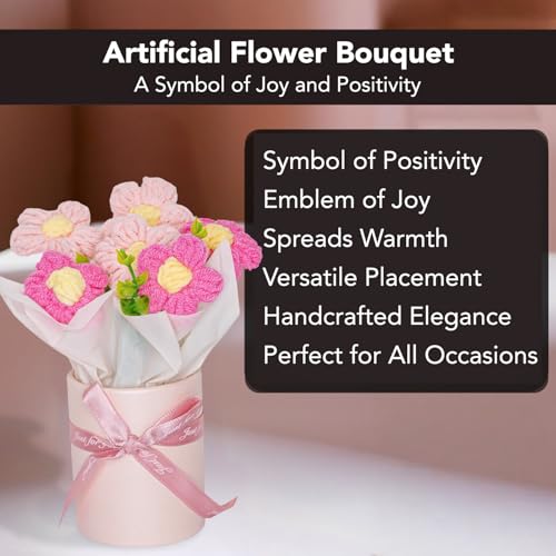 Image of Nostrae by Ekhasa Pink Cherry Blossom Crochet Flowers Bouquet(Small Size) | Knitted Flowers For Gifting | Woolen Bouquet Perfect For Crochet Gifts | Handmade Bouquets Gift