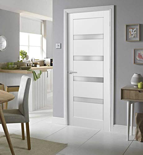 Pantry Kitchen Lite Door 32 X 80 With Hardware | Quadro 4113 White Silk With Frosted Opaque Glass | Single Panel Frame Trims | Bathroom Bedroom Sturdy Doors #TOP2