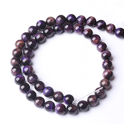 Natural Purple Tiger Eye Beads Round Loose Stone Beads Energy Gemstone Healing Power For Jewelry Making 8Mm 46Pcs 15" #TOP4