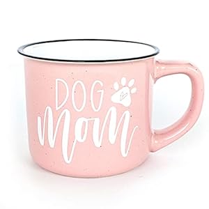June & Lucy Dog Mom Mug with Stylish Gift Box- Novelty Gifts for Dog Lovers – Pink Coffee Mug Cute Large Camping Coffee…
