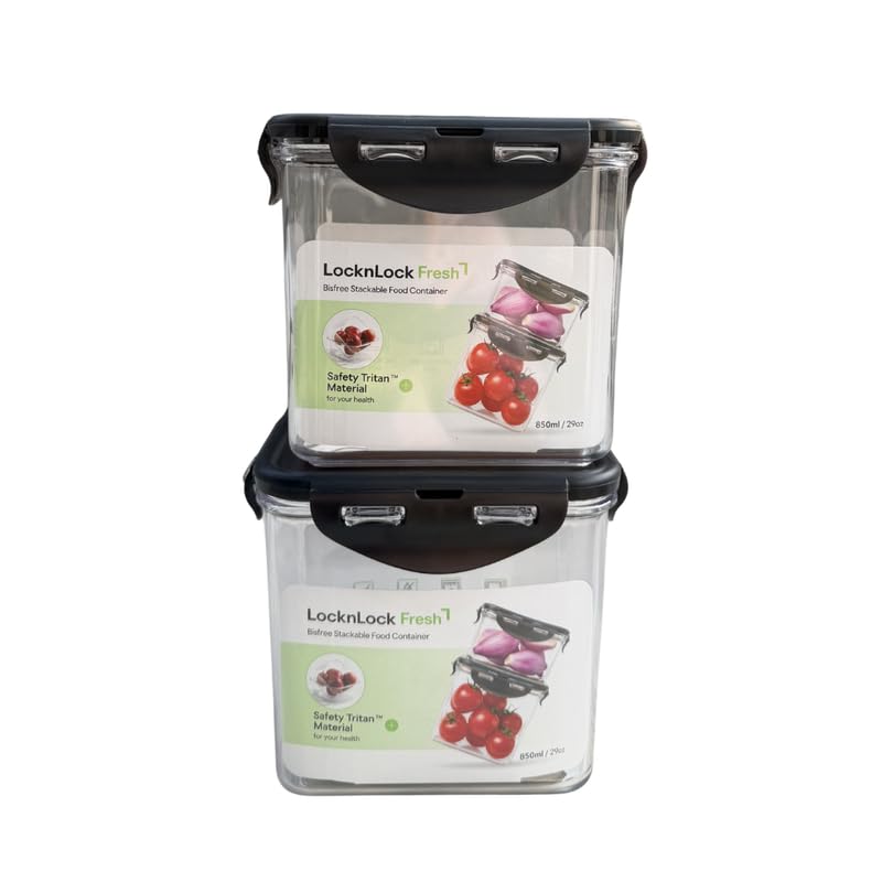 Image of LocknLock Bisfree Modular Storage Container Set of 2 (850ml) | Stackable Airtight Food Containers | Microwave, Freezer & Dishwasher Safe | BPA Free Kitchen Storage Boxes