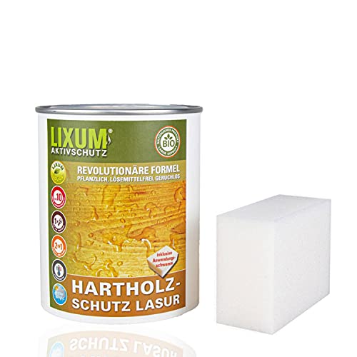 LIXUM AHORN HARTHOLZSCHUTZ Bio LASUR (braun) 175ml = 5m²- natürlicher Langzeitschutz für Holz, hält bis zu 10 Jahren, nur 1 Anstrich nötig. Mit integriertem UV-Schutz und ohne Weichmacher.