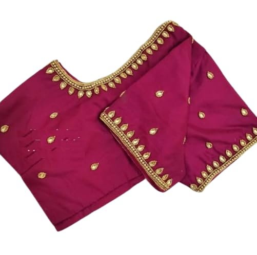 Image of Women Silk Half Sleeve Maggam Aari Work Blouse Pink Colour 1 meter Unstitched
