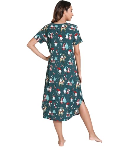 Image of NACHILA Nightgowns for Women-Viscose Made from Bamboo, V Neck Sleepshirts Short Sleeve Sleepwear Cool Nightshirt