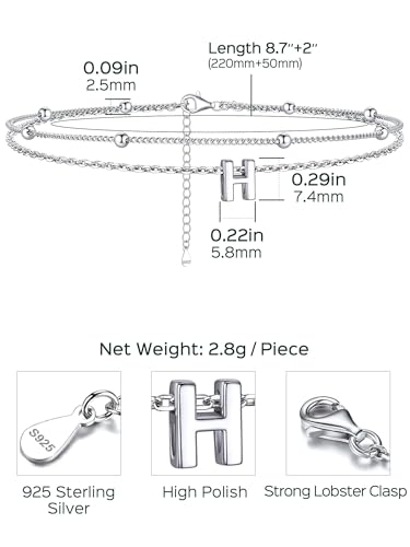 Image of ChicSilver Ankle Bracelets for Women Waterproof, 925 Sterling Silver Initial Anklets for Women, Adjustable Dainty Layered Anklet Beach Jewelry for Women Mom Wife Friend