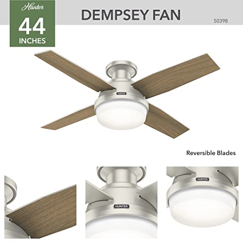 Hunter Dempsey Low Profile Indoor / Outdoor Ceiling Fan with LED Light and Remote Control, 44", Matte Nickel - Thumbnail 2