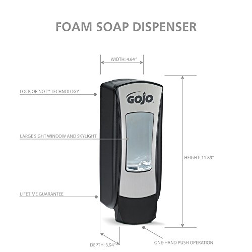 Image of GOJO ADX-12 Push-Style Foam Soap Dispenser, Chrome /Black, for 1250 mL GOJO ADX-12 Soap Refills (Pack of 1) - 8888-06