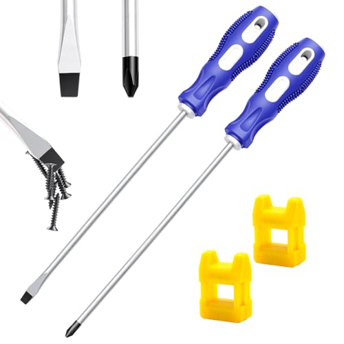 Image of smseace 2-Pack 8 Inch Slotted & Phillips Screwdriver Set, Long Phillips & Flat Head Magnetic Screwdriver with Rubber Handle include Magnetizer Demagnetizer