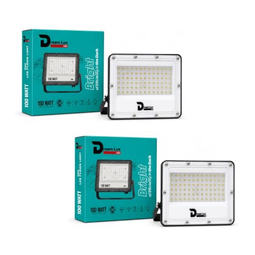 Image of Dreamlux LED Flood Light 100W, IP65 Waterproof Outdoor Light, Cool White 6500K, 130-140 lm /W, Aluminum Body, 6kV Surge Protection, BIS Certified Security Light (Pack of 2pc)