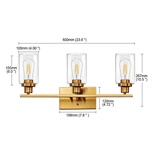 Banato Lighting 3 Lights Brass Vanity Lights Over Mirror Indoor Wall Light With Clear Glass Shade Industrial Bathroom Lighting Fixtures Modern Wall Mount Lamp thumb #5