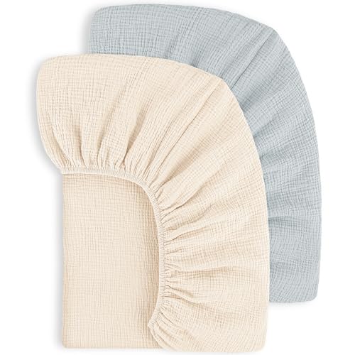 Image of Susurration Muslin Crib Sheets 2Pack 100% Cotton Soft&Breathable Nursery Sheet 28x52inch Baby Fitted Bed Sheets for Standard Crib Mattress&Toddler Bed Mattress (Ice Cream)