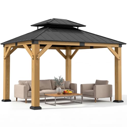 Jocoevol 10' X 12' Wood Gazebo Hardtop Outdoor Permanent Pavilion with Double Galvanized Steel Roof Snow Support, Wind Resistance for Backyard Garden, Lawns, Patio by Jocoevol - Used condition - US$837.51