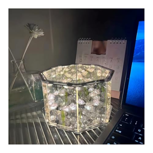 Atlodas Caja de flores encantadas, luz nocturna de tulipán, lámpara de noche decorativa LED para dormitorio, lámpara de mesa mágica octogonal hecha a mano y luz de tulipán de espejo 2 en 1, para