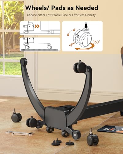 Image of JOY worker Foldable Laptop Desk on Wheels, Adjustable Mobile Standing Desk | Max Height 47.6 inch, 90 Tiltable Top & Base, Portable Height Adjustable Workstation with Lockable Casters, Holds 22lbs, Black