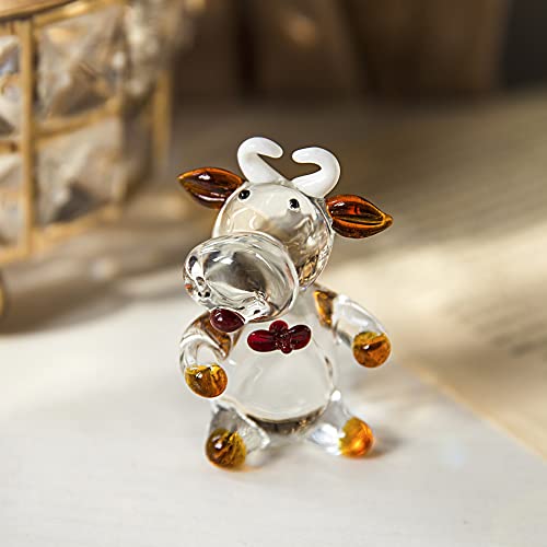 QFkris 2.5' Mini Cow Sculpture Hand Blown Glass Animal...