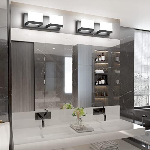 Image of Tipace LED Dimmable Bathroom Vanity Light - 2 Lights Frosted White Acrylic Up and Down Fixture Over Mirror (6000K)