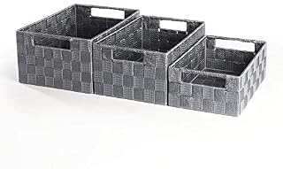 Grey Nylon Storage Baskets Large Medium & Small - Pack of 3 | For Cupboards Shelves Bathroom Storage | Woven Wicker Boxes | Pukkr