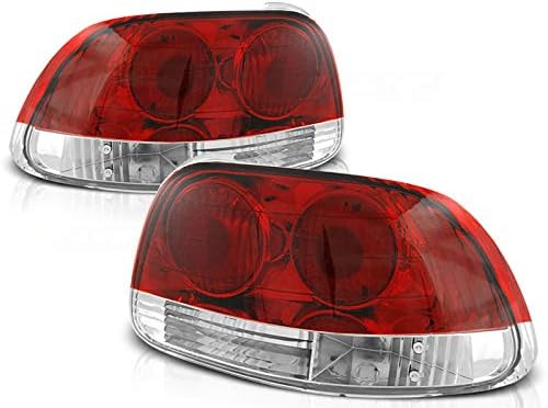 Rear Lights Compatible with Honda Crx Del Sol 1992 1993 1994 1995 1996 1997 RS-1860 1 Pair Driver And Passenger Side Complete Set Tail Light Assembly Tail Lamp Red White