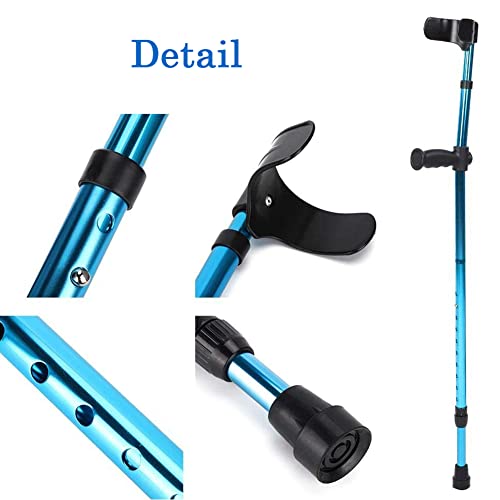 Muleta de Antebrazo de Aluminio (2 Unidades), Muletas Plegables para Caminar con Pies de Goma Antideslizantes y Bolsa de Almacenamiento, Muleta de Codo Ajustable para Mayores y Adultos (Azul)