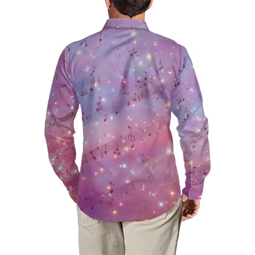 GLUDEAR Mens Novelty Music Notes Art Print Long Sleeve Hawaiian Slim Fit Button Down Shirts3