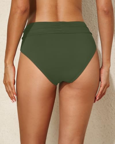 Image of Tempt Me Women Mid Rise Bikini Bottoms Full Coverage Swimsuit Ruched Scrunch Swim Bottom