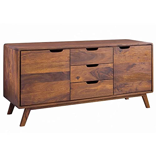 Image of SHIKHA WOOD CRAFT Solid Sheesham Wood Sideboard Cabinet with 3 Drawers and 2 Doors Storage | Multipurpose Wooden Cupboard Furniture for Living Room, Bedroom, Hotel, and Kitchen (Natural Finish)