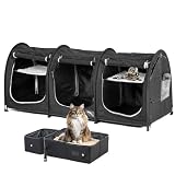 Portable Three Compartment Show House Cat Cage Condo - Easy to Fold & Carry Kennel - Comfy Puppy Home & Dog Travel Crate with Portable Carry Bag,2 Hammocks,3 Mats and Collapsible Litter Boxs