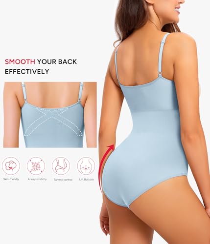 Image of Nebility Shapewear Bodysuits for Women - Tummy Control Square Neck Bodysuit Seamless Full Body Shaper Going Out Top
