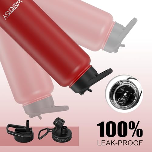 Image of 40oz Insulated Water Bottle (Cold for 48 Hrs),BPA Free&Leak Proof,Stainless Steel Water Flask,Water Jug with Straw Spout Lids for Gym,Hiking,Travel,Red