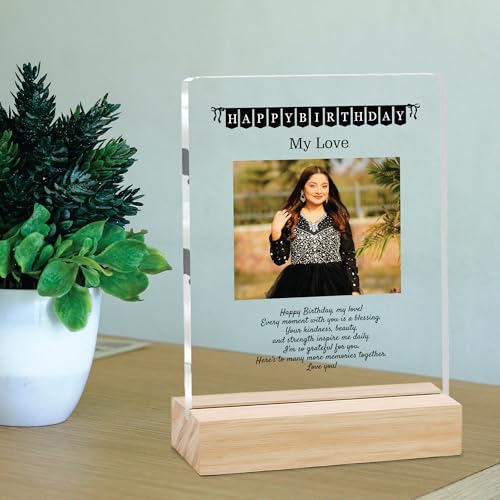Image of Giftplease Personalized Happy Bithday Photo Plaque with Photo | Custom Friendship Gift with Wooden Stand | Best Friend Birthday Keepsake for Him or Her CS 07
