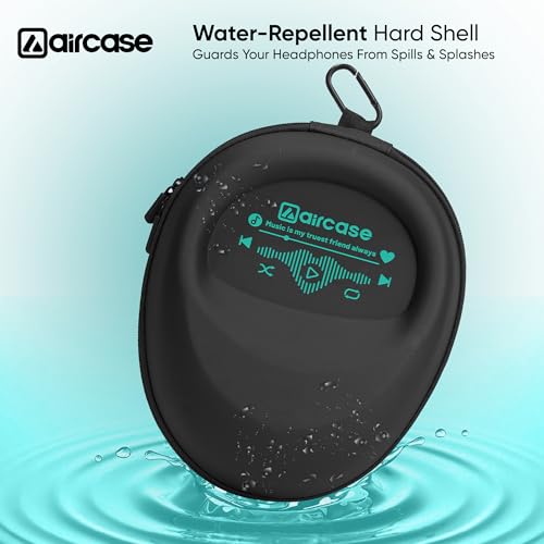 Image of AirCase EVA Hard Shell Headphone Carrying Case for Over-Ear Headphones | Shockproof, Water-Repellent, Anti-Pressure Travel Protective Pouch with Carabiner Hook - Universal Fit (Black)
