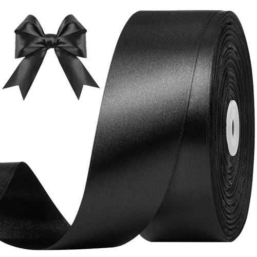 CLUEWR Black Satin Ribbon 1-1/2 Inches 100 Yards