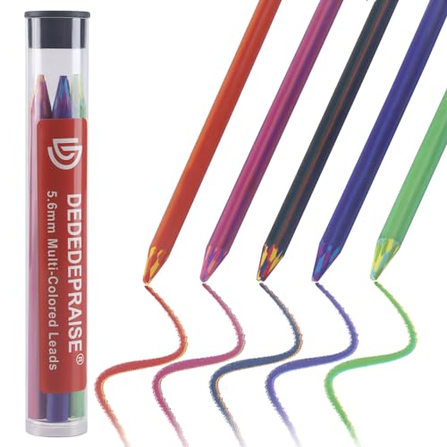 COZYEXPR 5.6MM Mechanical Pencil Lead Refills - Rainbow, Graphite - Soft, Medium, Hard - Clutch Pencil Refills - 5 PCs