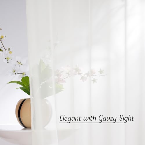 Image of NICETOWN Natural Voile Sheer Bedroom Curtains 84 Inches Long, Grommet Airy & Lightweight Window Treatments Light Filtering for Living Room /Bedroom,W54 x L84, Set of 2