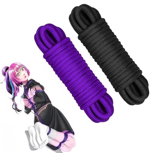 MEYDLL Sex Bondage Seil, 2 Stück Bondage Seile, 10m Seile für Bondage, Schwarzes und Rotes Baumwoll Bondage Seil für SM Sexspielzeug, Fesselset Fesselseil, Fesselset für Paare (Schwarz+Lila)