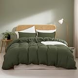 ATsense Duvet Cover King Size, Olive Green Comforter Cover, 100% Washed Microfiber 3 Pieces, Super Soft, Skin-Friendly, Breathable, Simple Farmhouse Style Quilt Cover