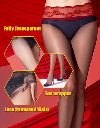 Image of HTRUIYA Women's Seamless Pantyhose Matte Silk Lace Tights Ultra Thin Sheer High Waist Stockings