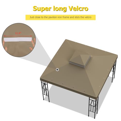 9.8'x9.8' Replacement Canopy Top Cover Only for Gazebo, Double Tiered Gazebo Covers for Outdoor Patio Garden Canopy Upgraded 2025 (Khaki) - Thumbnail 5