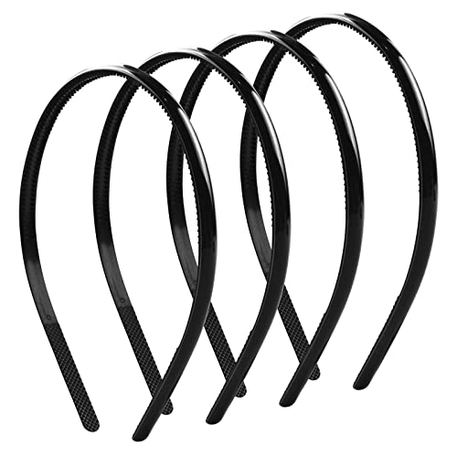 AMMON 4 PCS Plastic Headbands Thin Headband Skinny Headbands Hard Headbands Plain Headband for Women Girls Diy Hair Bands Headbandsteeth Comb, Black