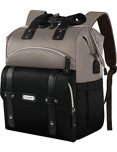 FALANKO Laptop Backpack for Women,Stylish Doctor Nurse Teacher Work Travel Backpack for 15.6 Inch Laptop with RFID Anti-theft USB Charging Port College Purse Business Computer Bookbag Grey Black