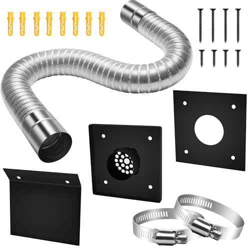 Zhaoyao Pellet Stove Pipe Kit 2 x 59 Aluminum Flex Vent Pipe for Fresh Air Intake with External Breathable Weatherboard Screw Hose Clamps and Expansion Screw Set