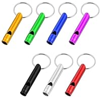 Aiyorse 7 Stück Pfeife Signalpfeife Trillerpfeife Laut Notfall Aluminium Notfallpfeife mit Schlüsselanhänger für Wildes Wandern Training Camping