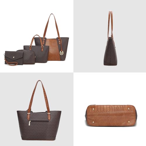 Image of MKF Collection Tote Bag for Women, Shoulder Bag & Wristlet Pouch Top Handle Vegan Leather 4Pcs Set by Mia K