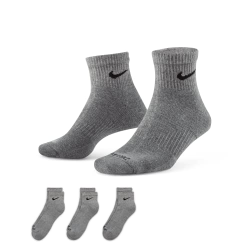 Nike Everyday Plus Cushioned Ankle Socks, Carbon Heather/Black, L, 3 Pairs
